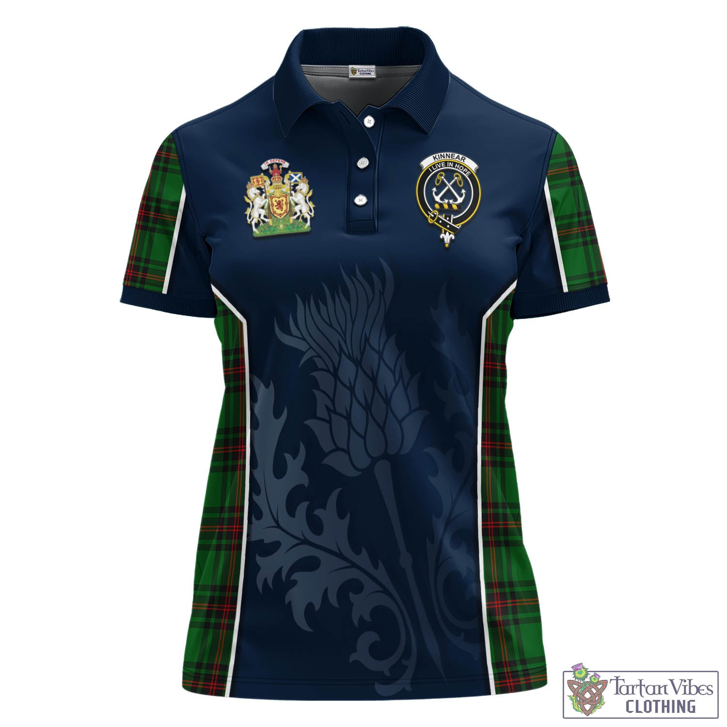 Tartan Vibes Clothing Kinnear Tartan Women's Polo Shirt with Family Crest and Scottish Thistle Vibes Sport Style