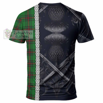 Kinnear Tartan T-Shirt with Family Crest Cross Sword Thistle Celtic Vibes