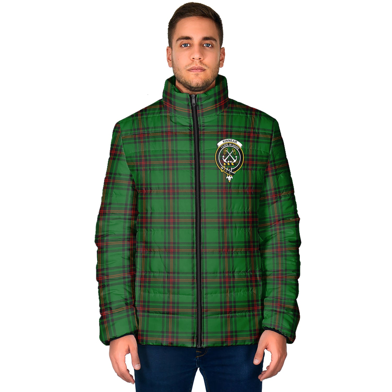 Kinnear Tartan Padded Jacket with Family Crest - Tartan Vibes Clothing