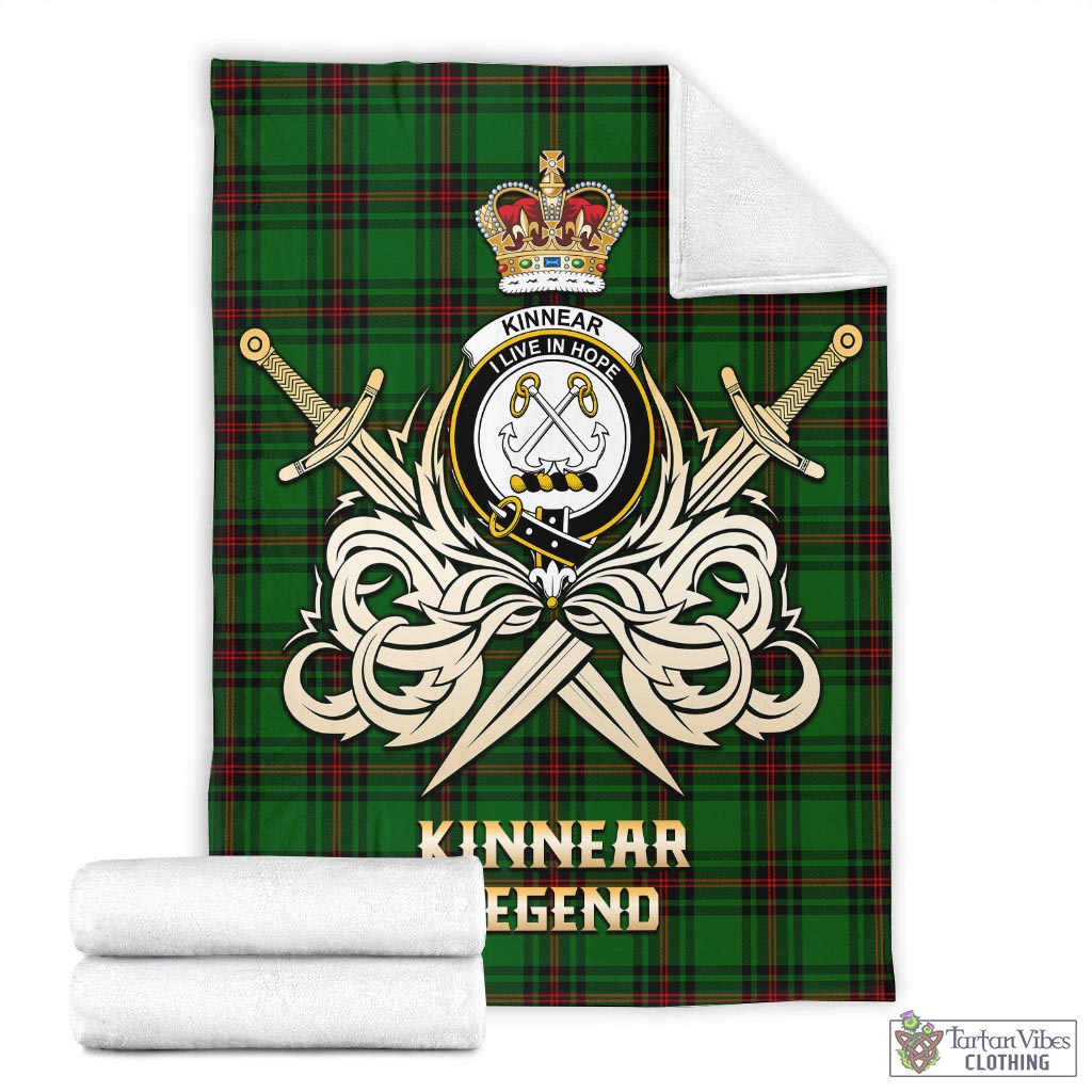 Tartan Vibes Clothing Kinnear Tartan Blanket with Clan Crest and the Golden Sword of Courageous Legacy