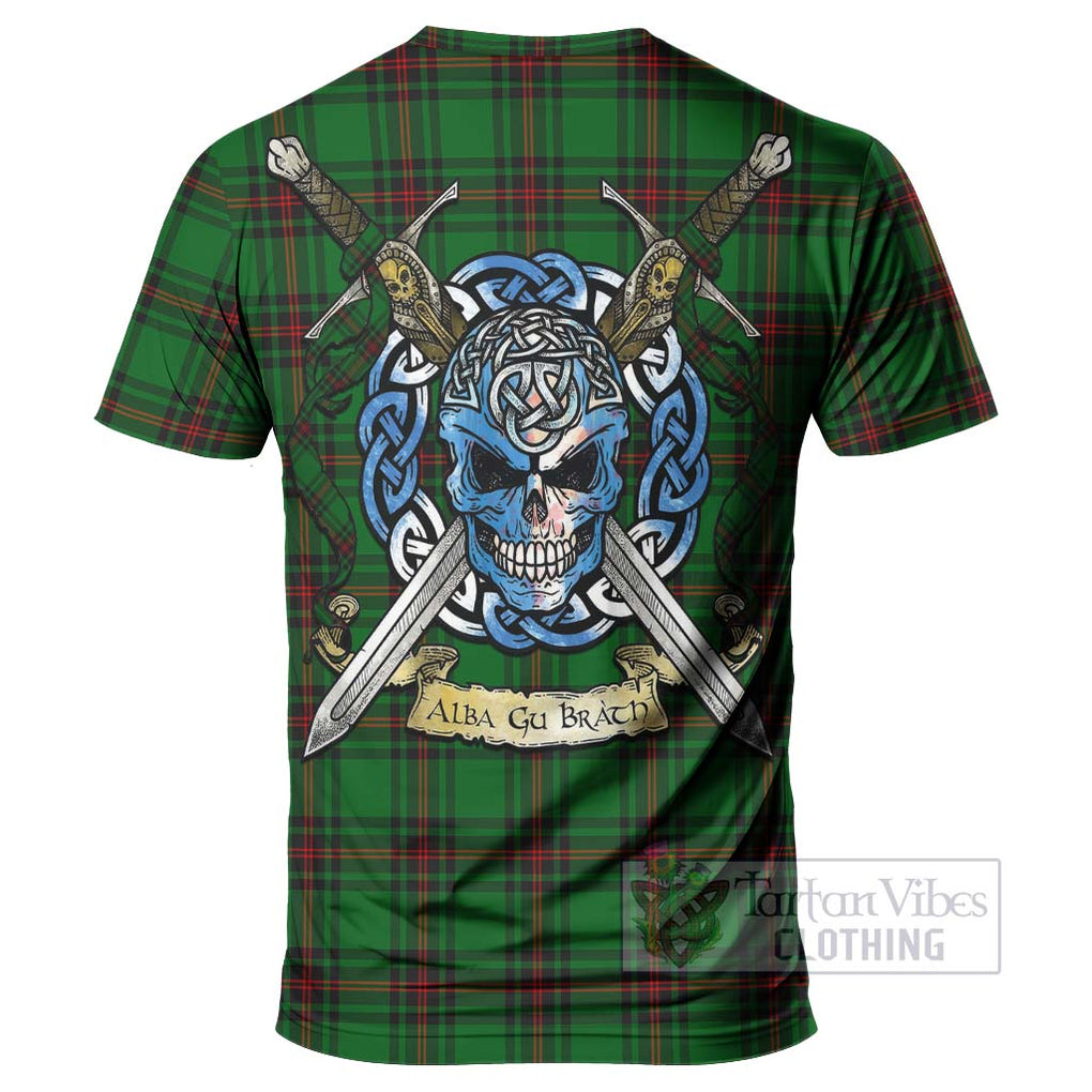 Tartan Vibes Clothing Kinnear Tartan T-Shirt with Family Crest Celtic Skull Style