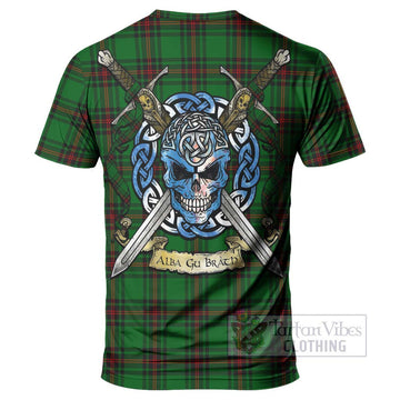 Kinnear Tartan T-Shirt with Family Crest Celtic Skull Style