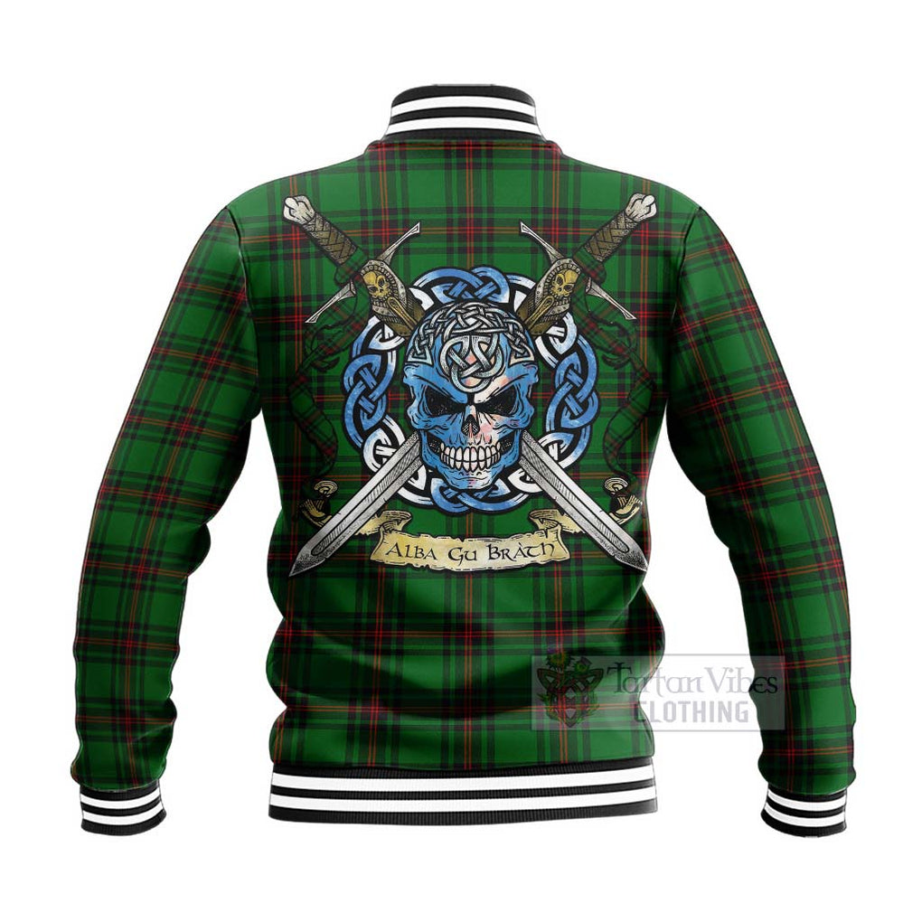 Tartan Vibes Clothing Kinnear Tartan Baseball Jacket with Family Crest Celtic Skull Style