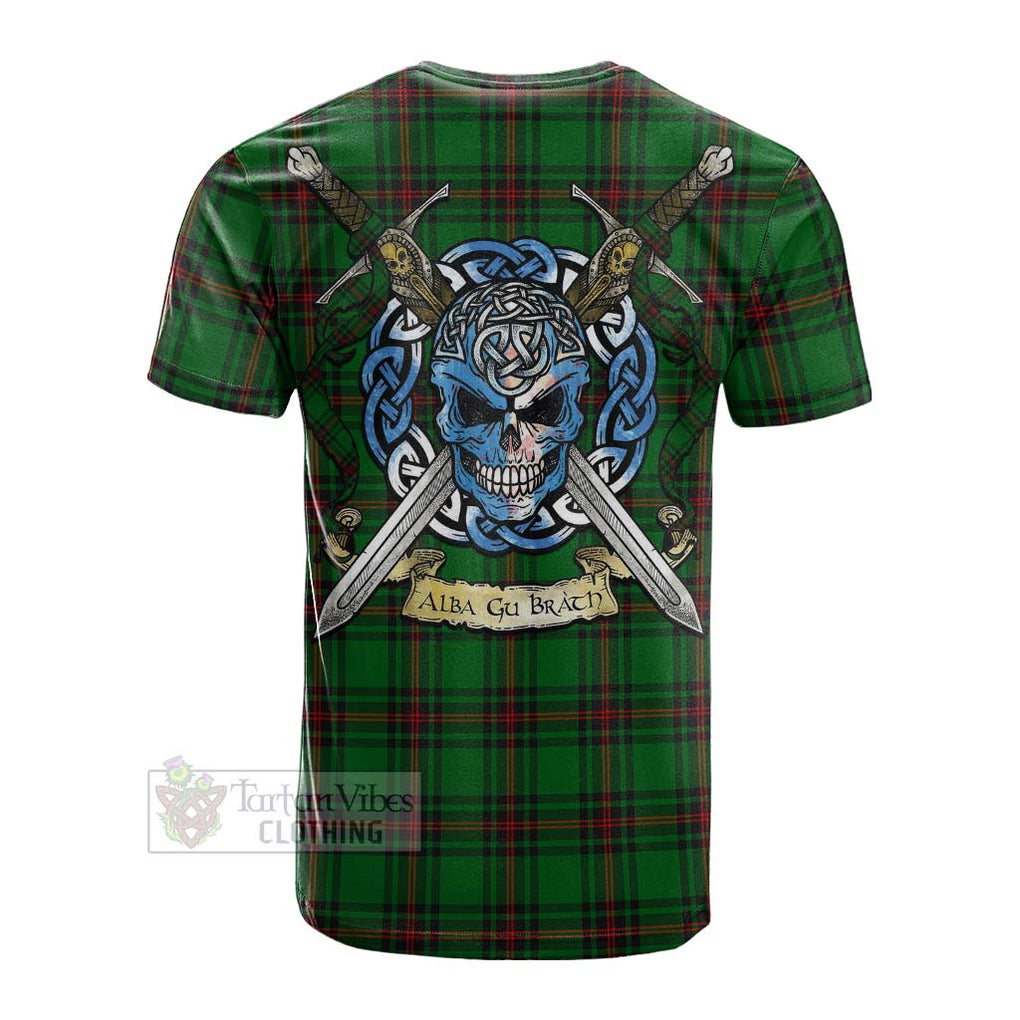 Tartan Vibes Clothing Kinnear Tartan Cotton T-shirt with Family Crest Celtic Skull Style