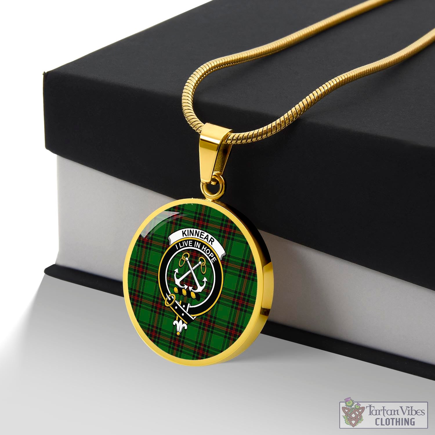 Tartan Vibes Clothing Kinnear Tartan Circle Necklace with Family Crest