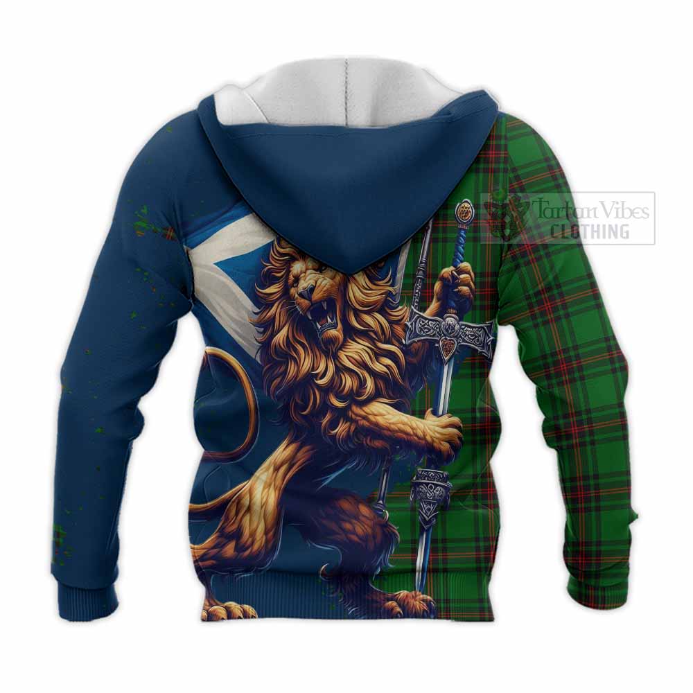 Tartan Vibes Clothing Kinnear Tartan Family Crest Knitted Hoodie with Scottish Majestic Lion