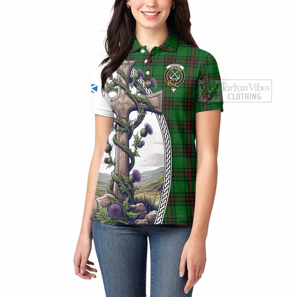 Tartan Vibes Clothing Kinnear Tartan Women's Polo Shirt with Family Crest and St. Andrew's Cross Accented by Thistle Vines