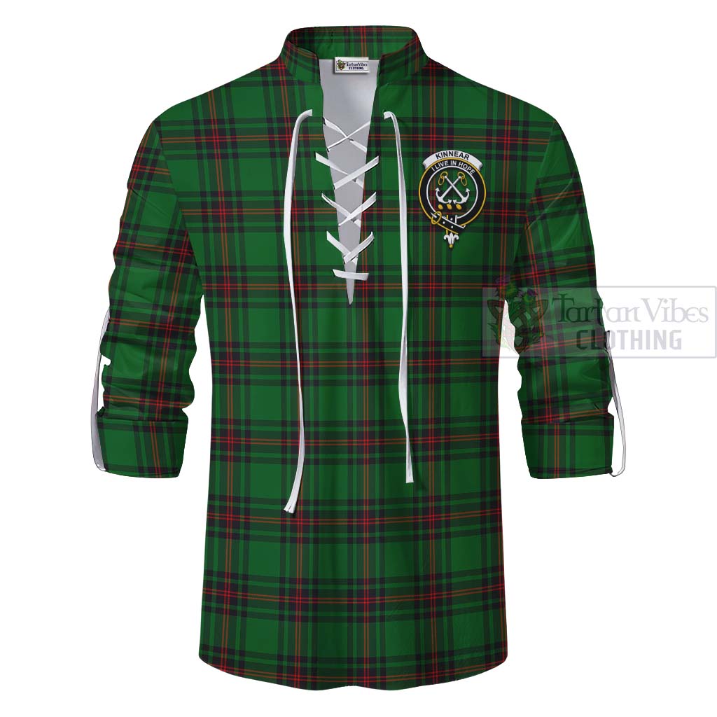 Tartan Vibes Clothing Kinnear Tartan Ghillie Kilt Shirt with Family Crest Celtic Skull Style