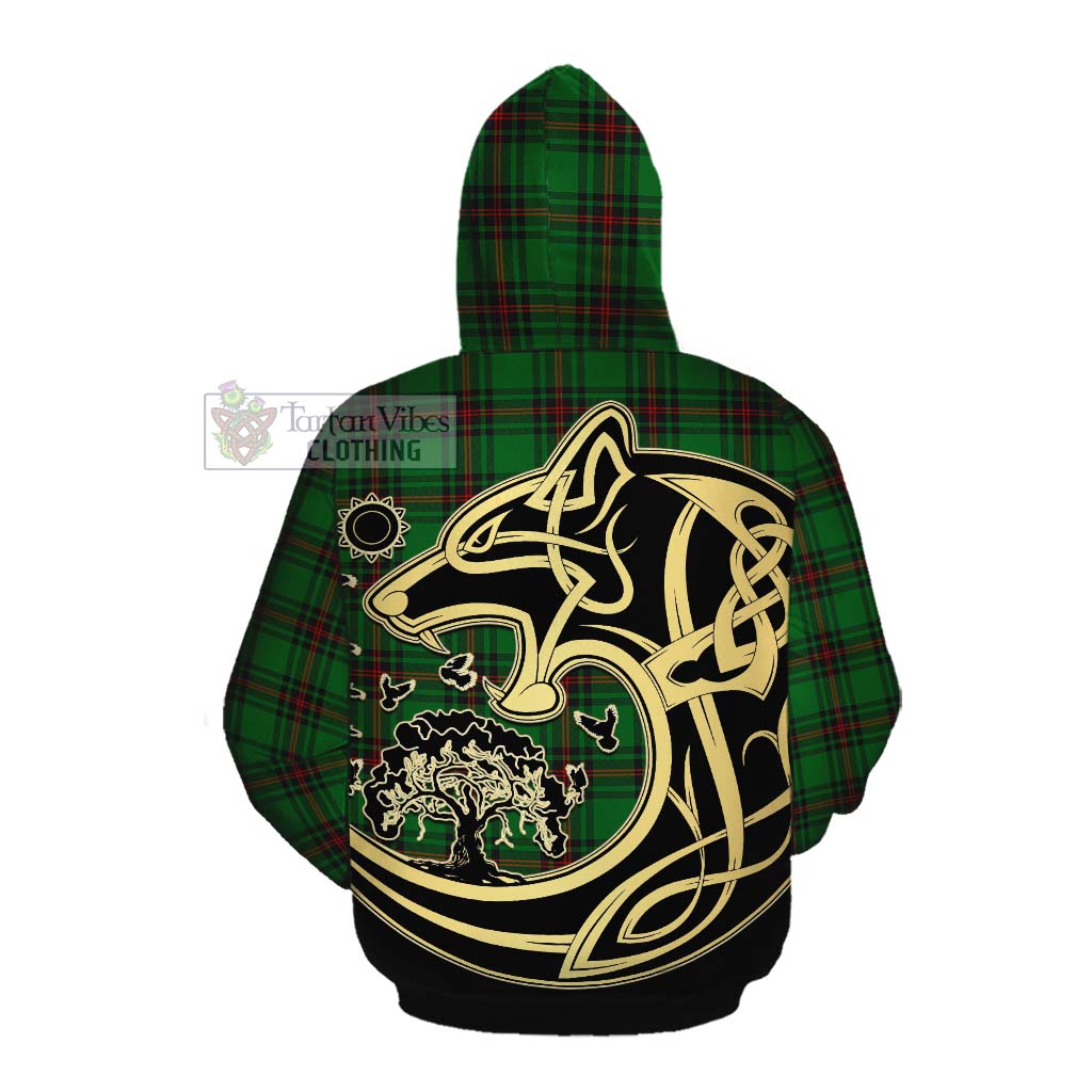 Tartan Vibes Clothing Kinnear Tartan Cotton Hoodie with Family Crest Celtic Wolf Style