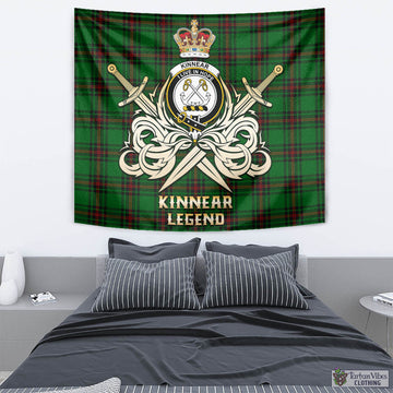 Kinnear Tartan Tapestry with Clan Crest and the Golden Sword of Courageous Legacy