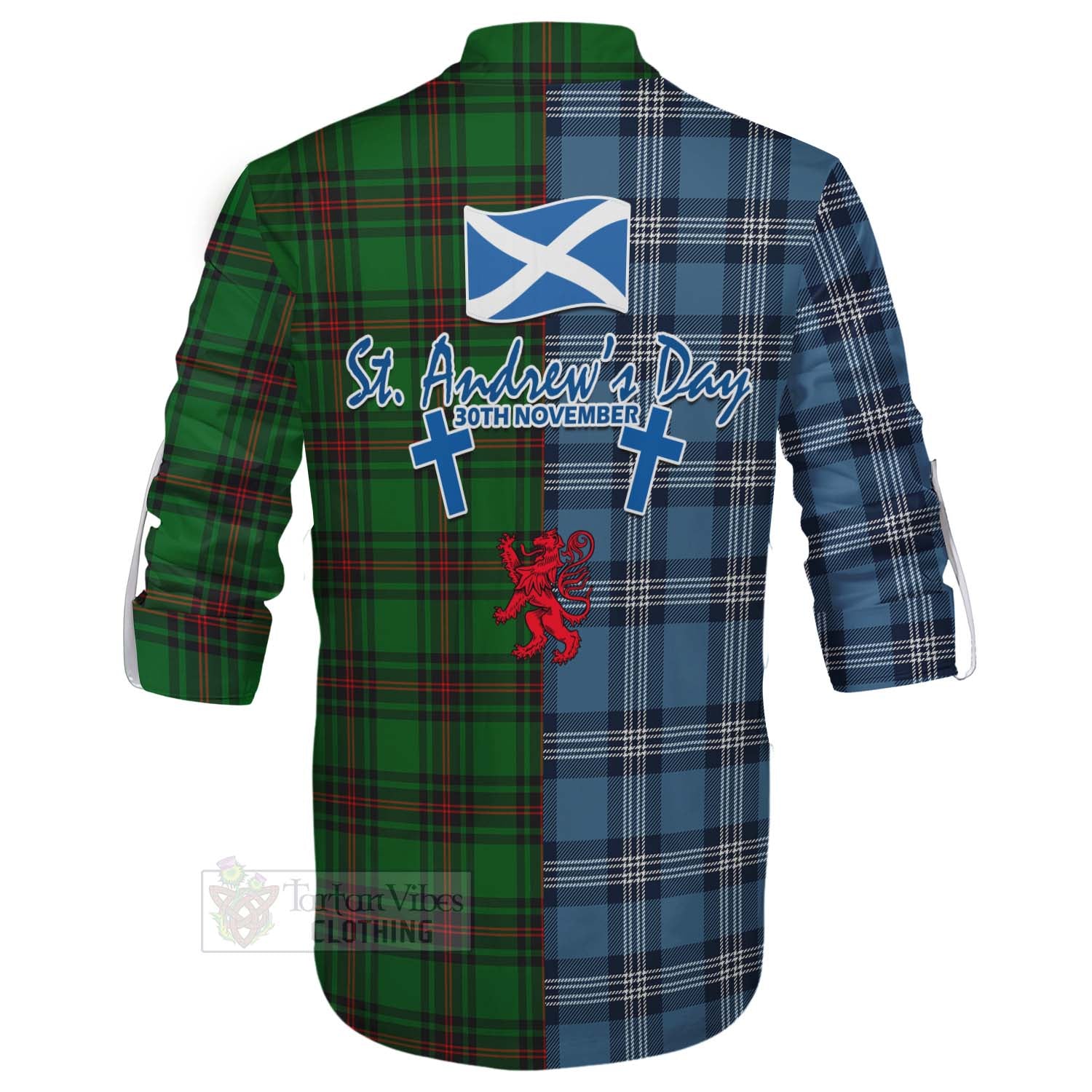 Tartan Vibes Clothing Kinnear Tartan Ghillie Kilt Shirt Happy St. Andrew's Day Half Tartan Style