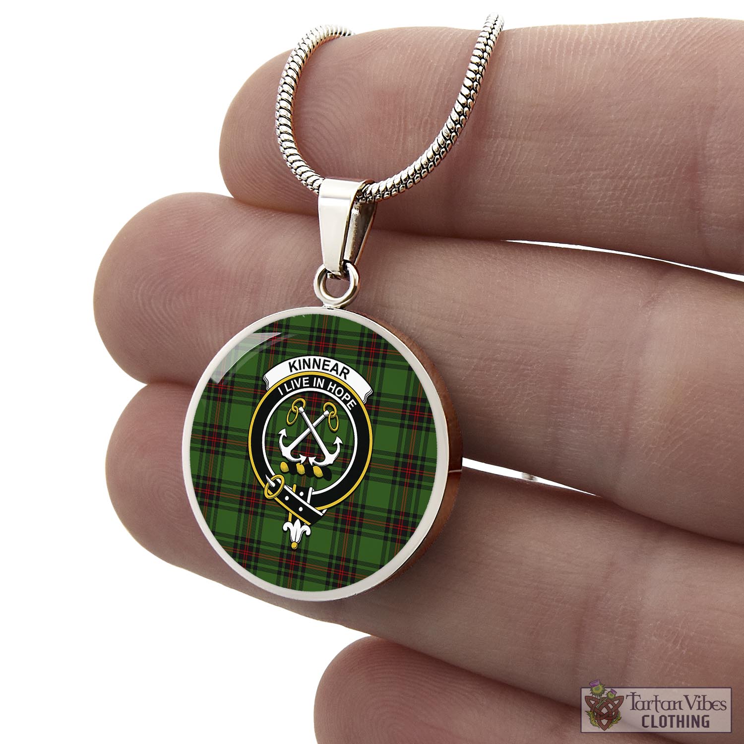 Tartan Vibes Clothing Kinnear Tartan Circle Necklace with Family Crest