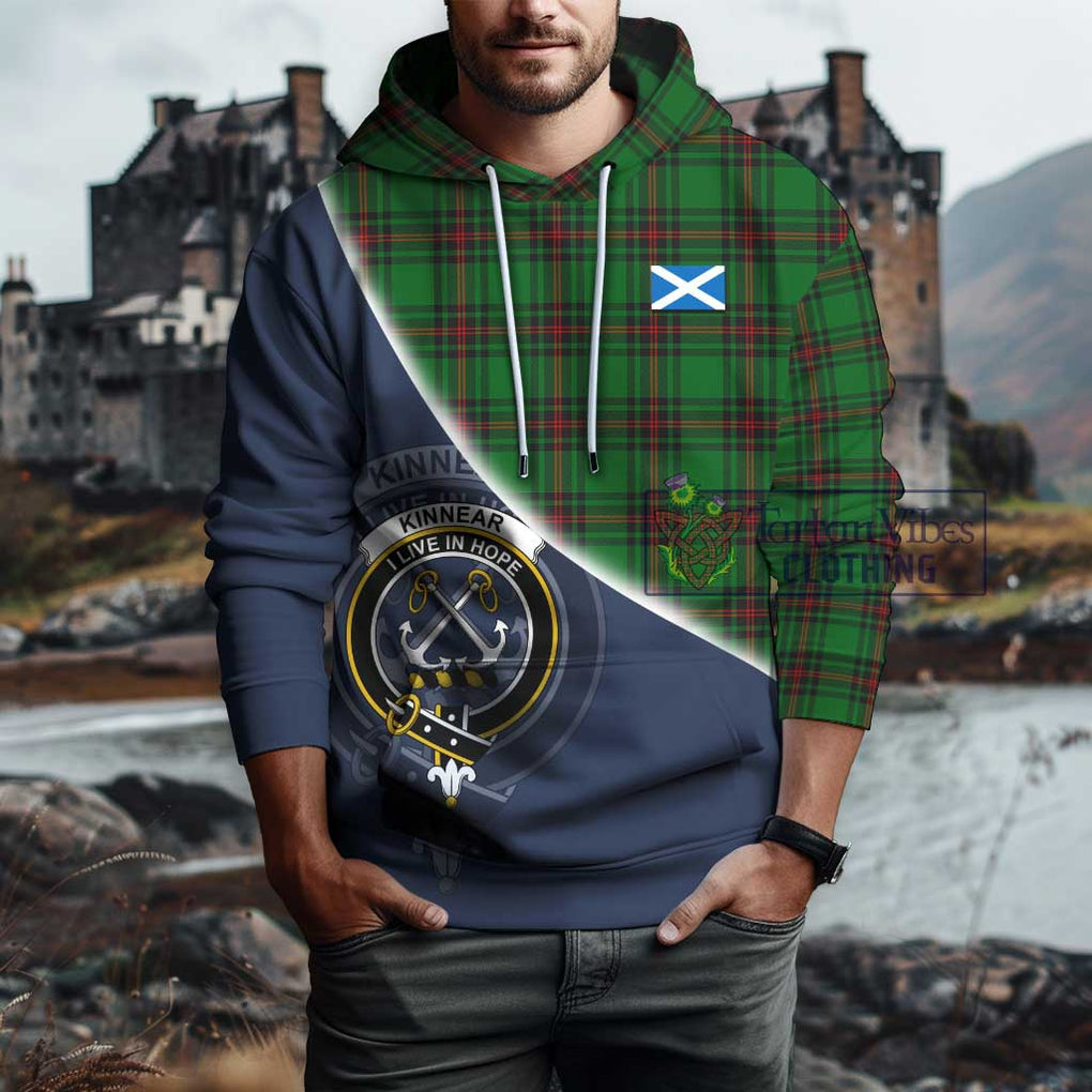 Kinnear Tartan Hoodie with Personalised National Flag and Family Crest Half Style - Tartanvibesclothing Shop