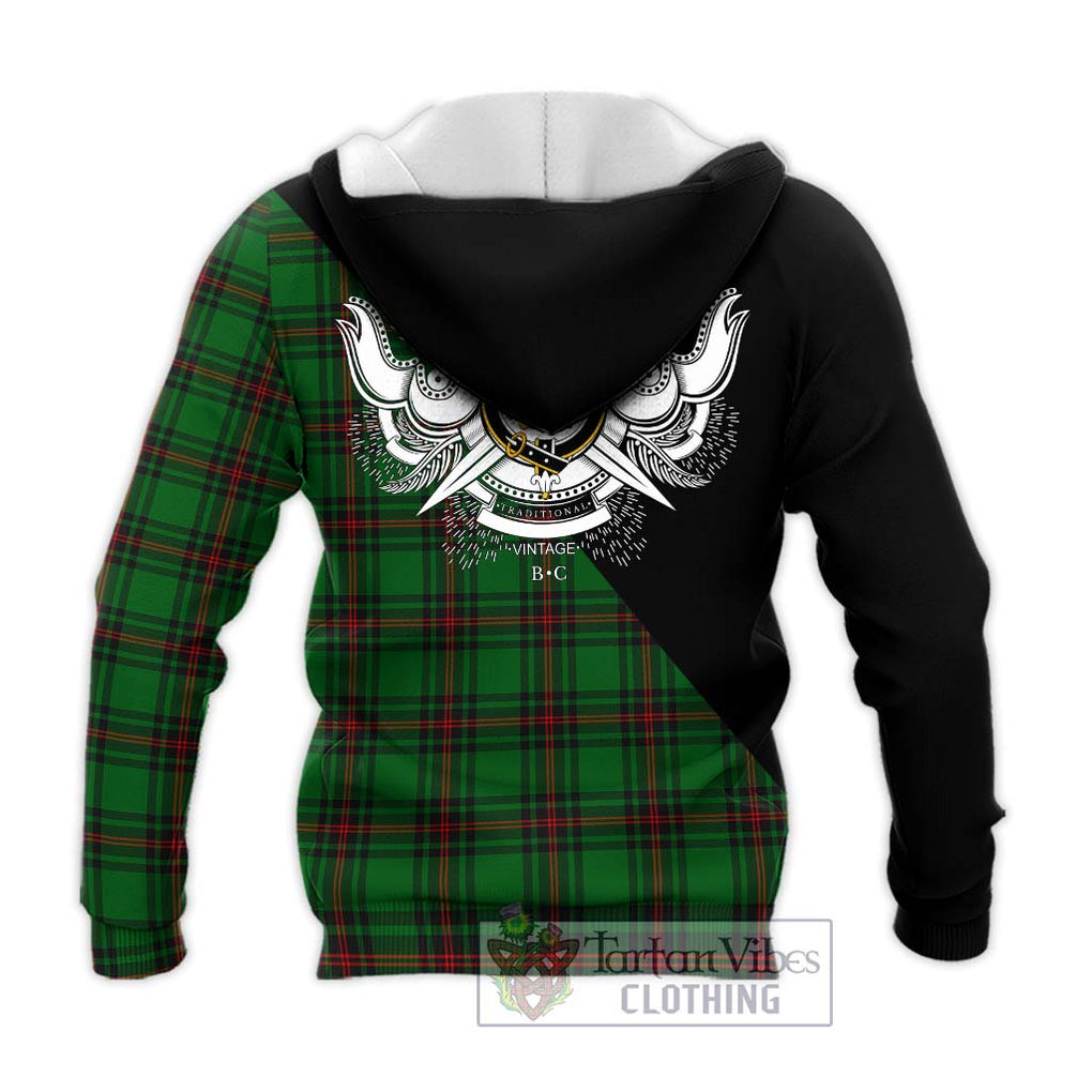 Kinnear Tartan Knitted Hoodie with Family Crest and Military Logo Style - Tartanvibesclothing Shop