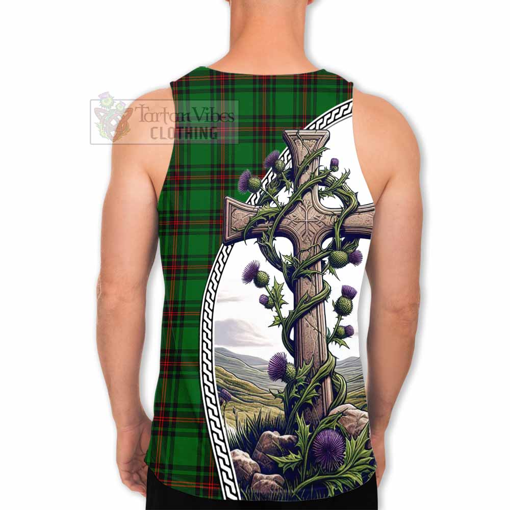 Tartan Vibes Clothing Kinnear Tartan Men's Tank Top with Family Crest and St. Andrew's Cross Accented by Thistle Vines