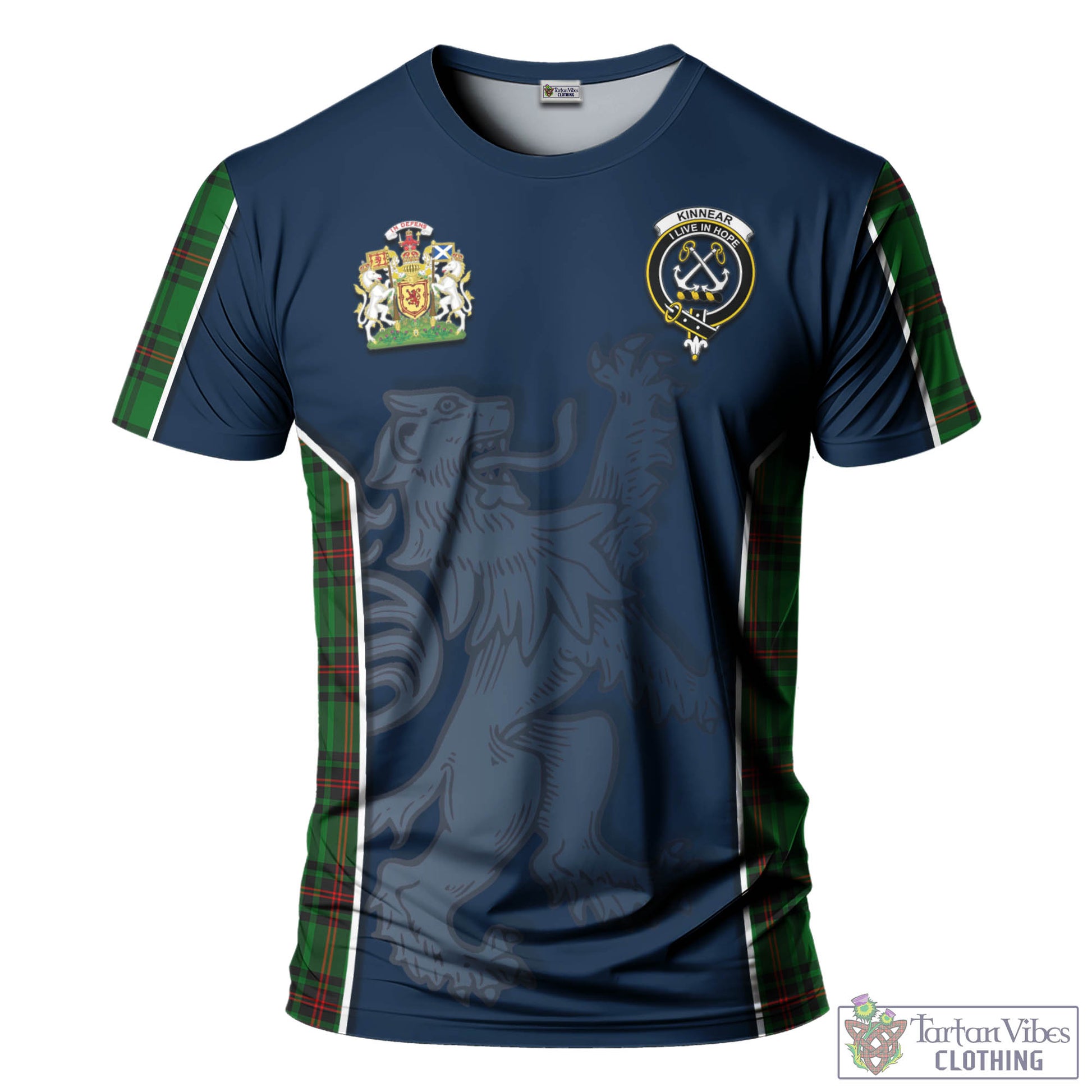 Tartan Vibes Clothing Kinnear Tartan T-Shirt with Family Crest and Lion Rampant Vibes Sport Style