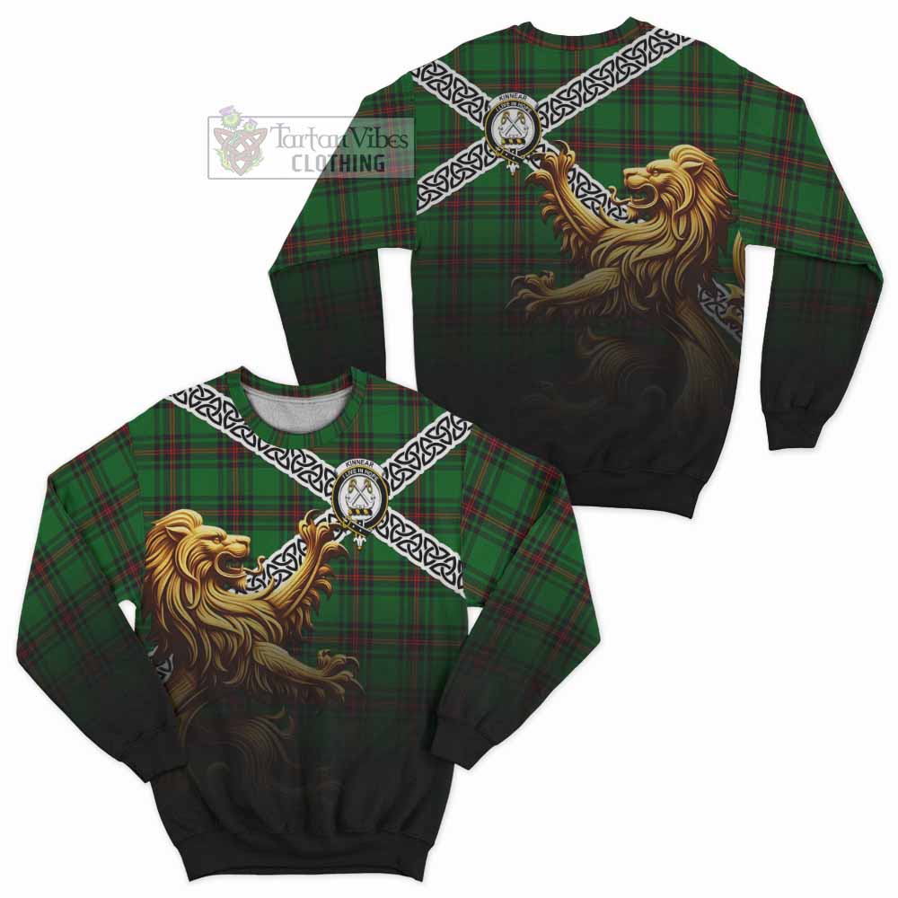 Kinnear Crest Tartan Sweatshirt with Golden Lion Emblem Celtic Style - Tartan Vibes Clothing