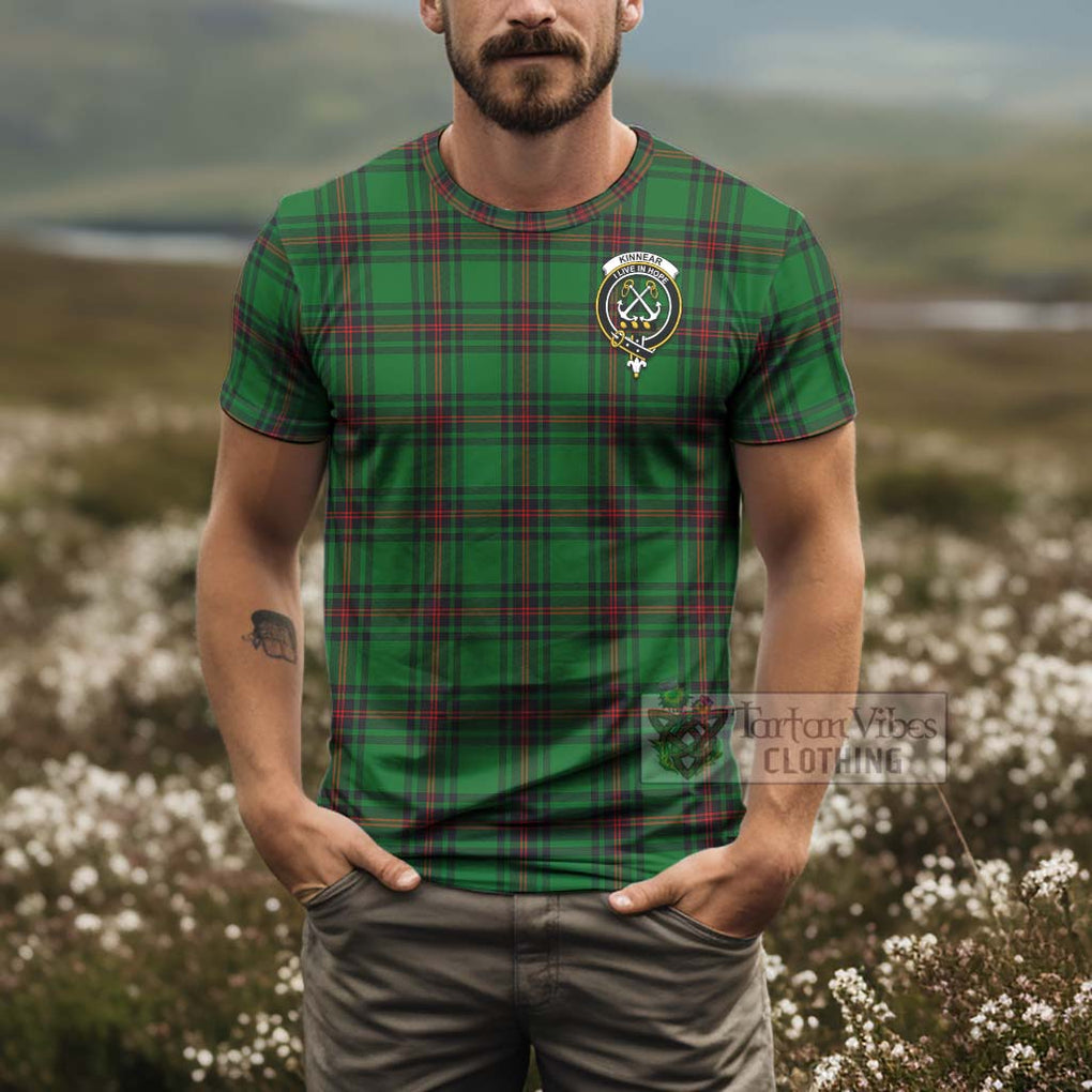 Tartan Vibes Clothing Kinnear Tartan T-Shirt with Family Crest and Bearded Skull Holding Bottles of Whiskey