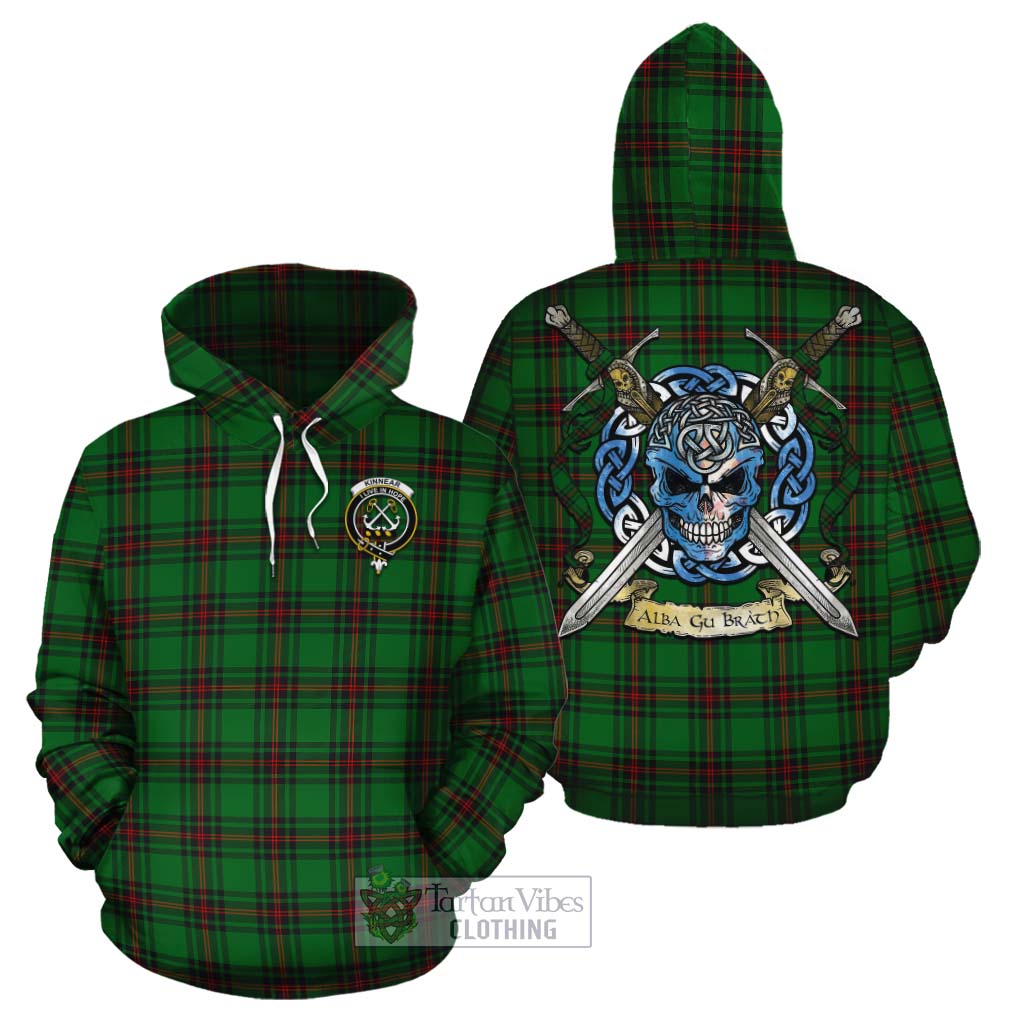 Tartan Vibes Clothing Kinnear Tartan Cotton Hoodie with Family Crest Celtic Skull Style