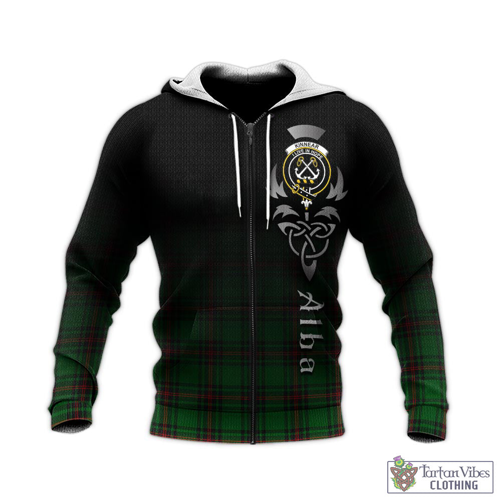 Tartan Vibes Clothing Kinnear Tartan Knitted Hoodie Featuring Alba Gu Brath Family Crest Celtic Inspired