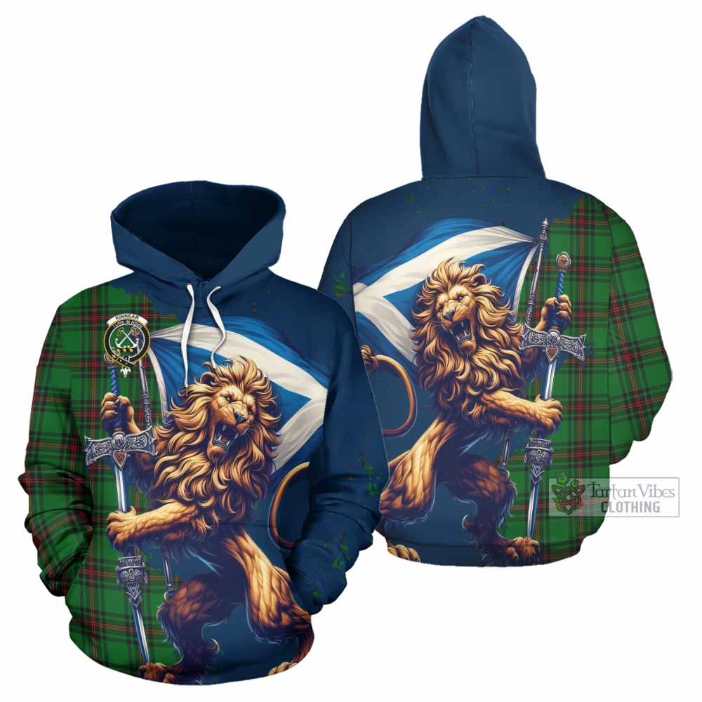 Kinnear Tartan Family Crest Hoodie with Scottish Majestic Lion