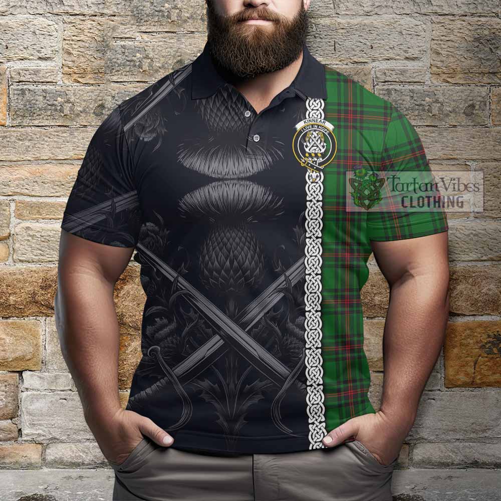 Tartan Vibes Clothing Kinnear Tartan Polo Shirt with Family Crest Cross Sword Thistle Celtic Vibes