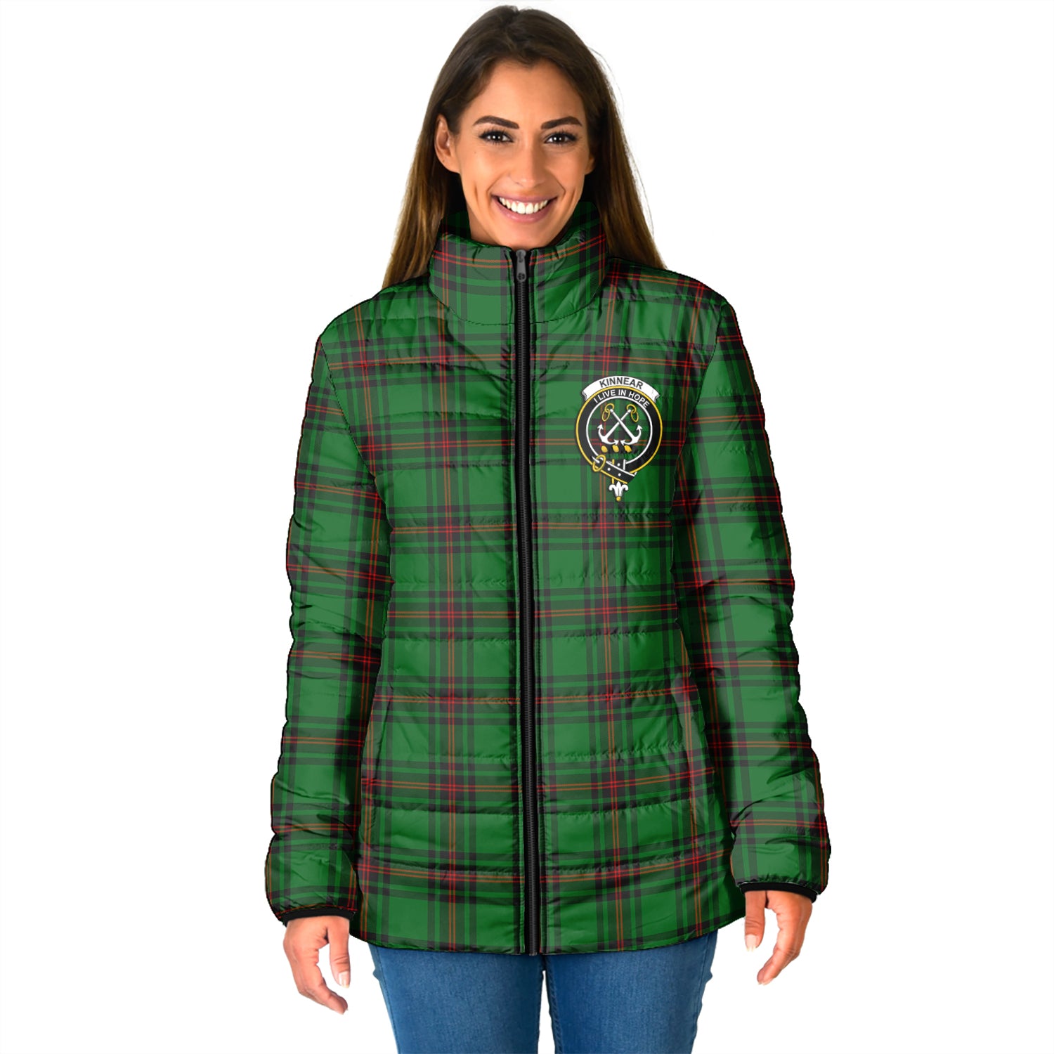 Kinnear Tartan Padded Jacket with Family Crest - Tartan Vibes Clothing