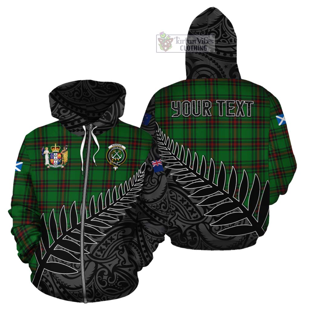 Tartan Vibes Clothing Kinnear Crest Tartan Cotton Hoodie with New Zealand Silver Fern Half Style