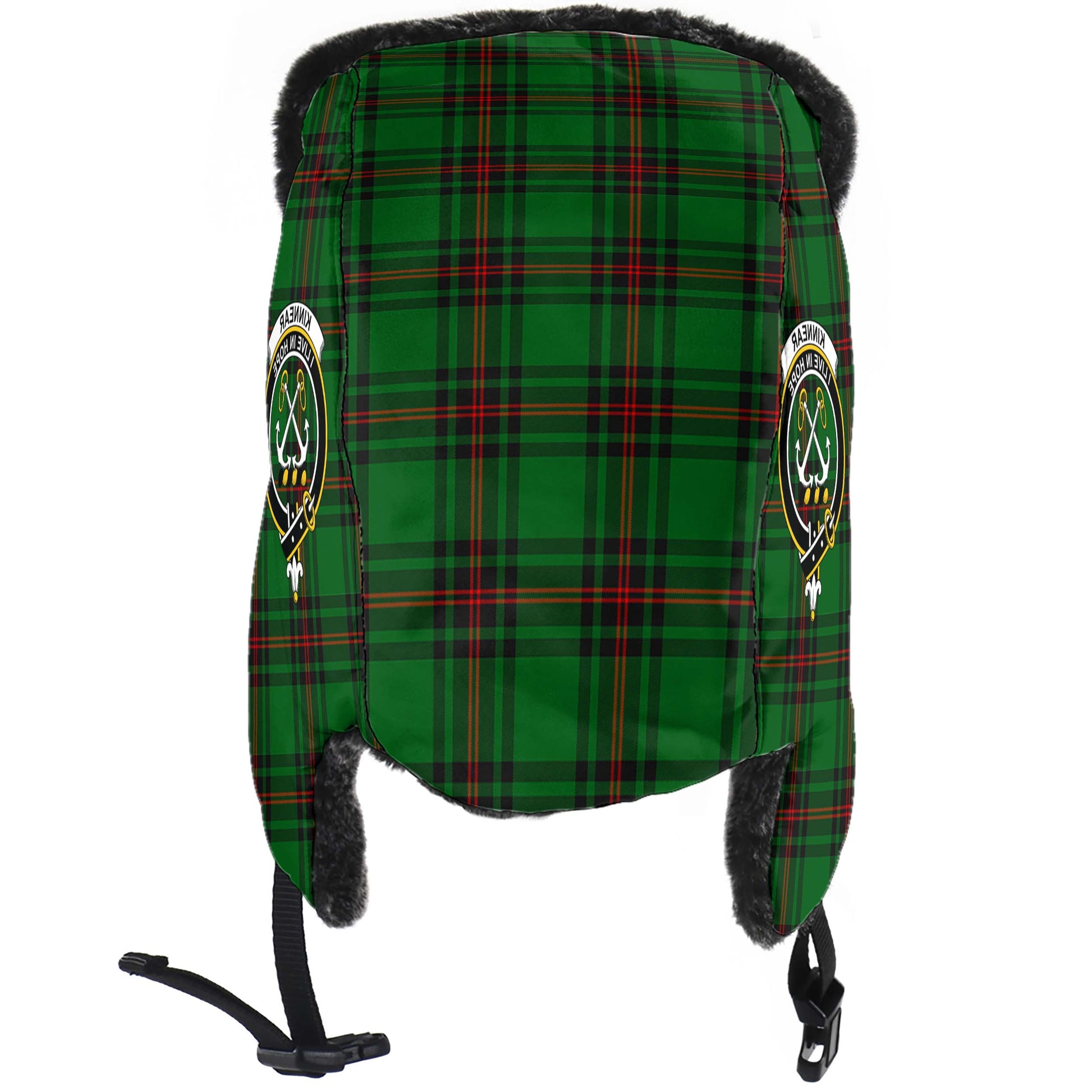 Kinnear Tartan Winter Trapper Hat with Family Crest - Tartanvibesclothing