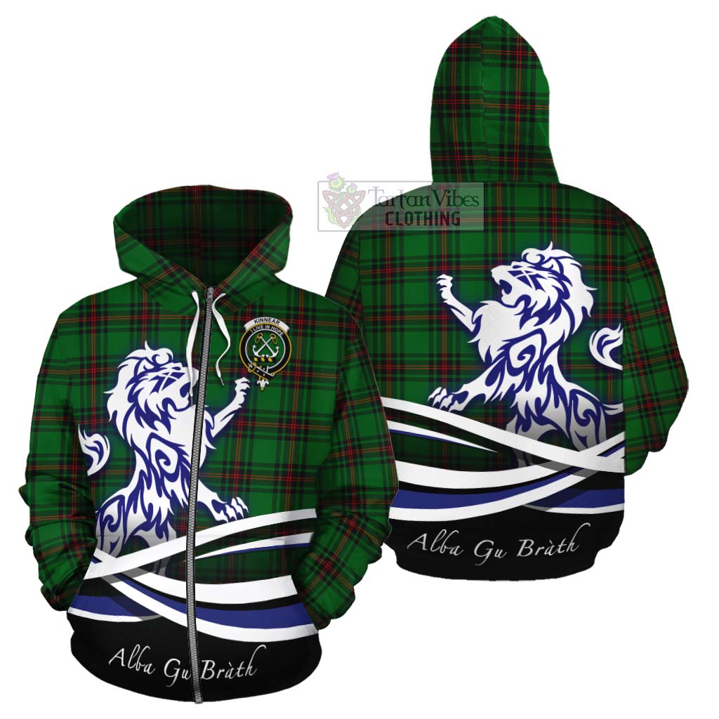 Tartan Vibes Clothing Kinnear Tartan Cotton Hoodie with Alba Gu Brath Regal Lion Emblem