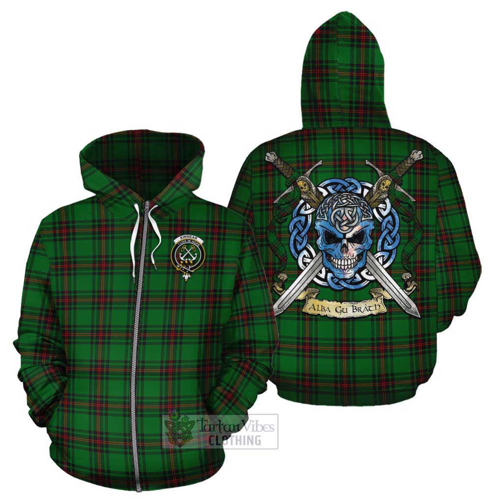 Tartan Vibes Clothing Kinnear Tartan Cotton Hoodie with Family Crest Celtic Skull Style