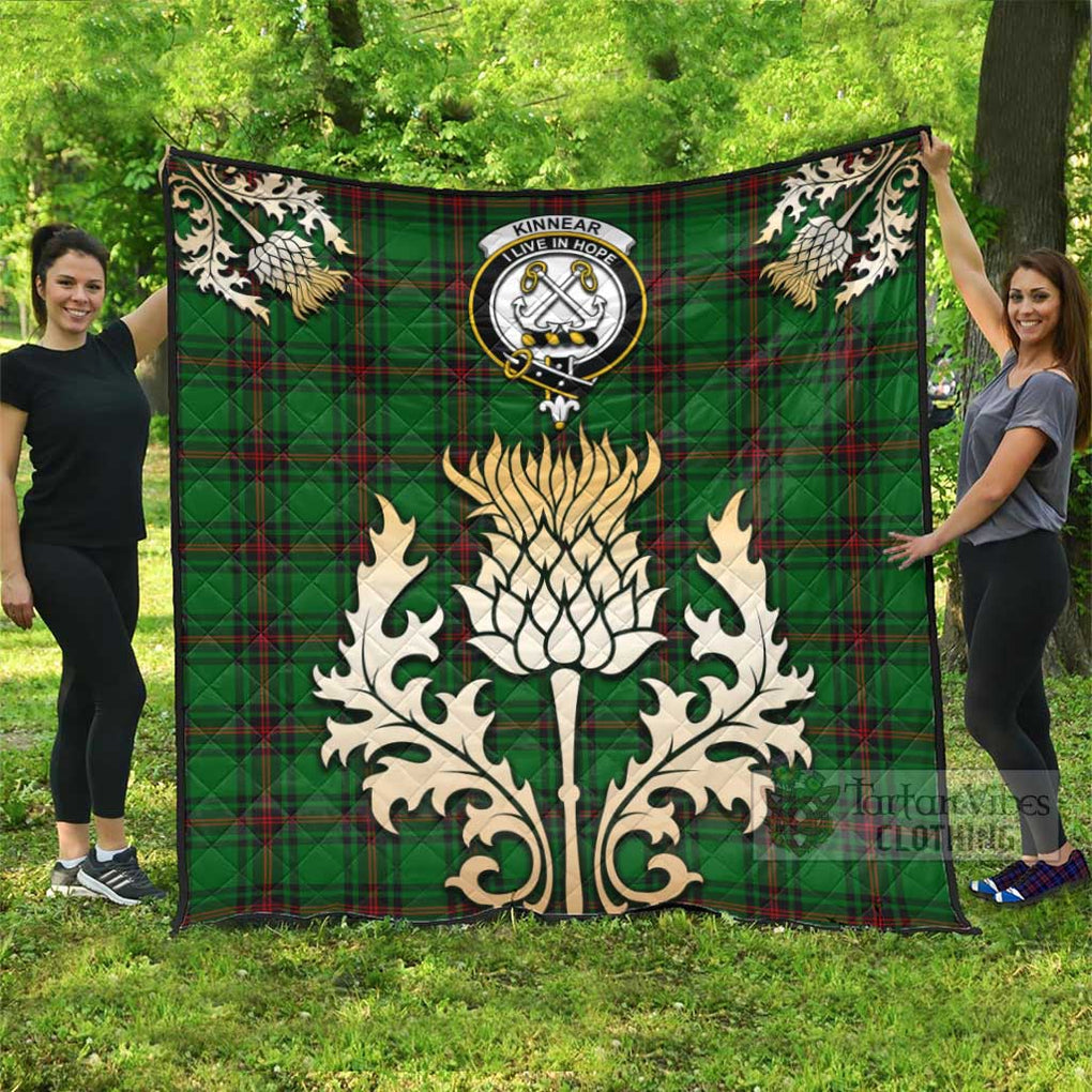 Tartan Vibes Clothing Kinnear Tartan Quilt with Family Crest and Golden Thistle Style