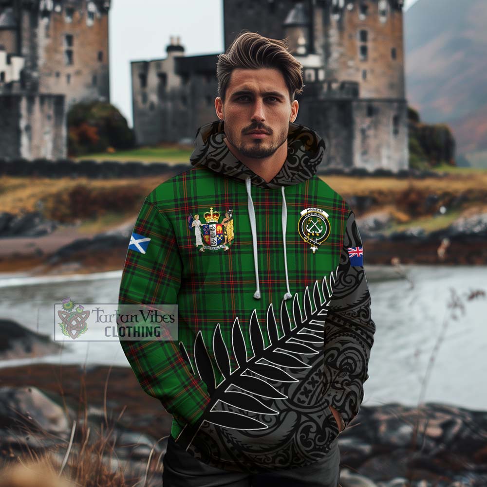 Tartan Vibes Clothing Kinnear Crest Tartan Cotton Hoodie with New Zealand Silver Fern Half Style