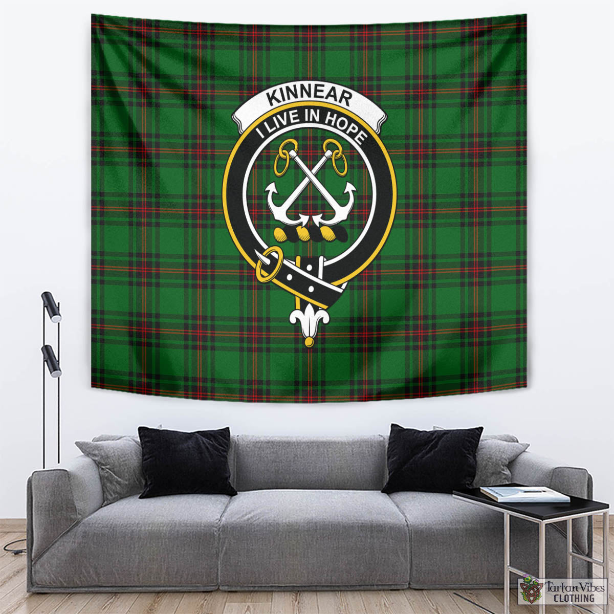 Tartan Vibes Clothing Kinnear Tartan Tapestry Wall Hanging and Home Decor for Room with Family Crest