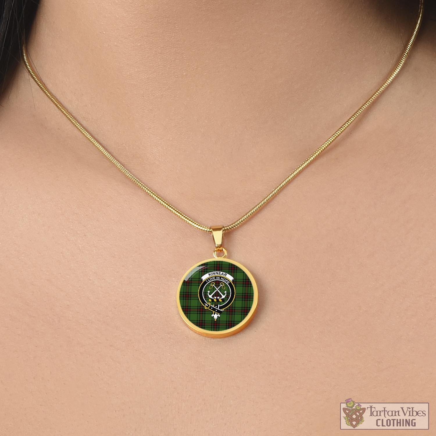 Tartan Vibes Clothing Kinnear Tartan Circle Necklace with Family Crest