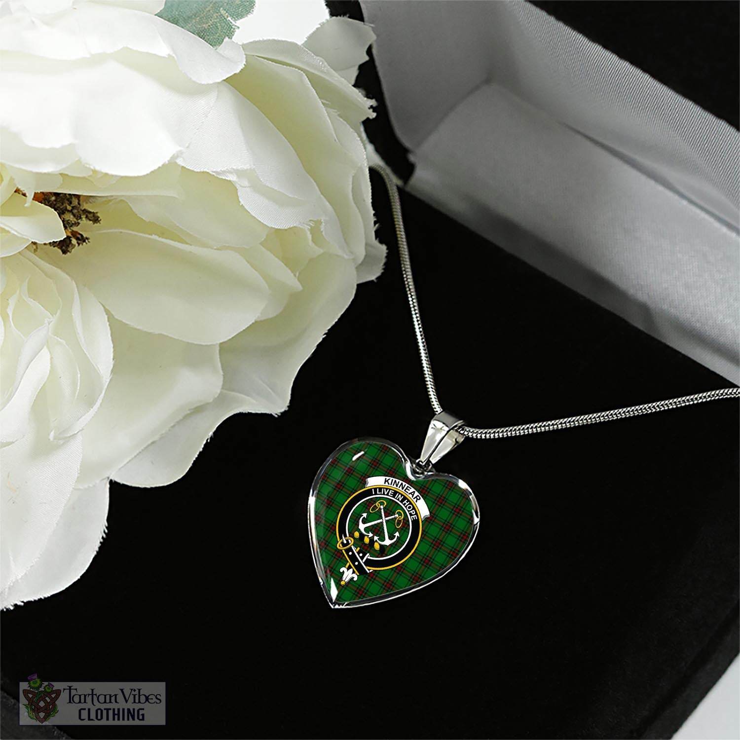 Tartan Vibes Clothing Kinnear Tartan Heart Necklace with Family Crest