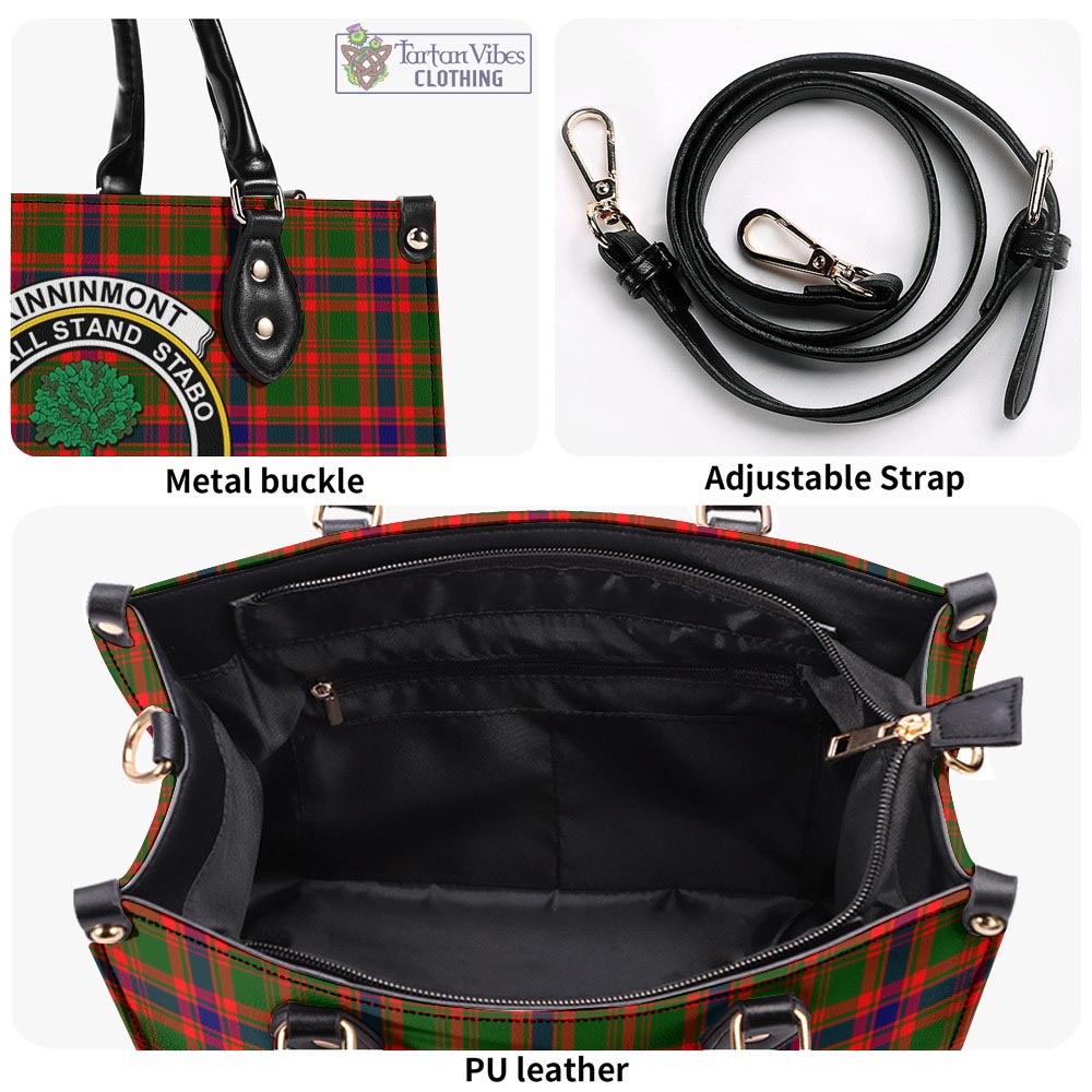 Tartan Vibes Clothing Kinninmont Tartan Luxury Leather Handbags with Family Crest