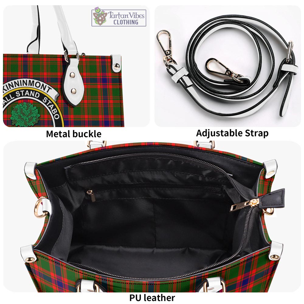 Tartan Vibes Clothing Kinninmont Tartan Luxury Leather Handbags with Family Crest