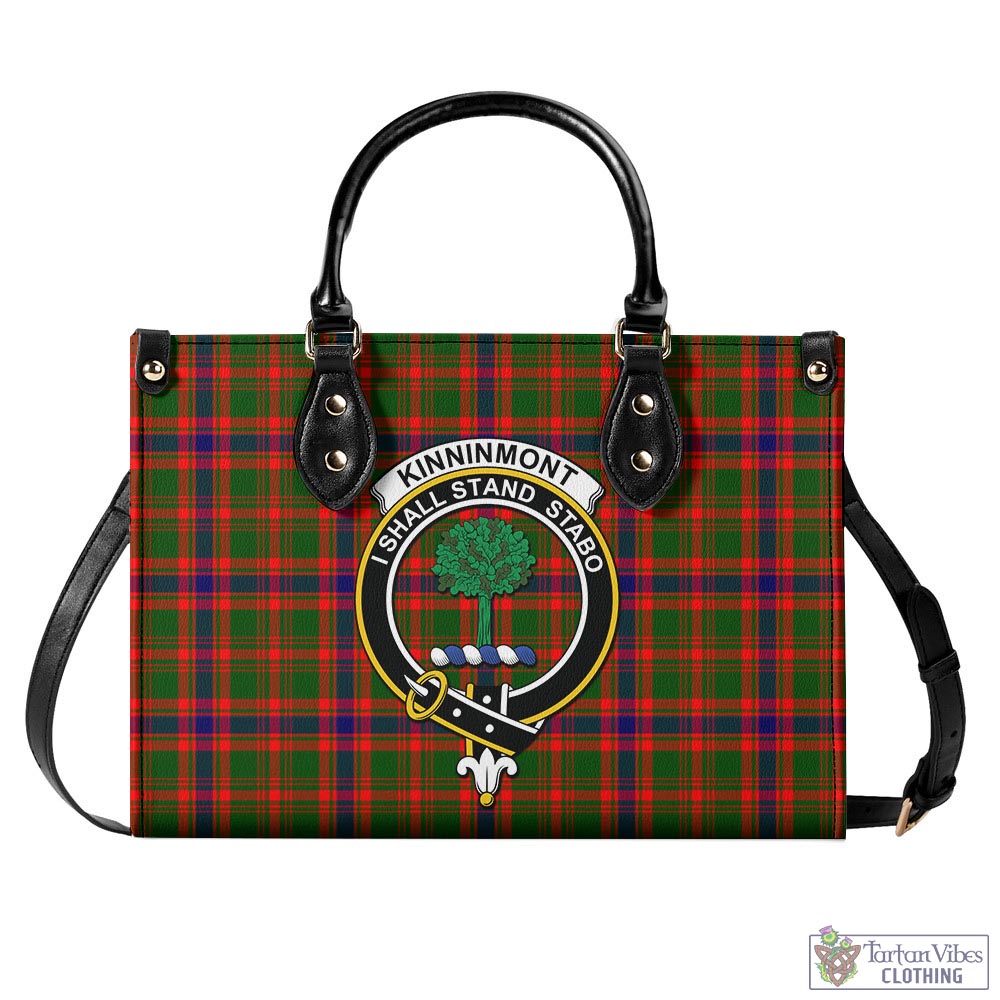 Tartan Vibes Clothing Kinninmont Tartan Luxury Leather Handbags with Family Crest