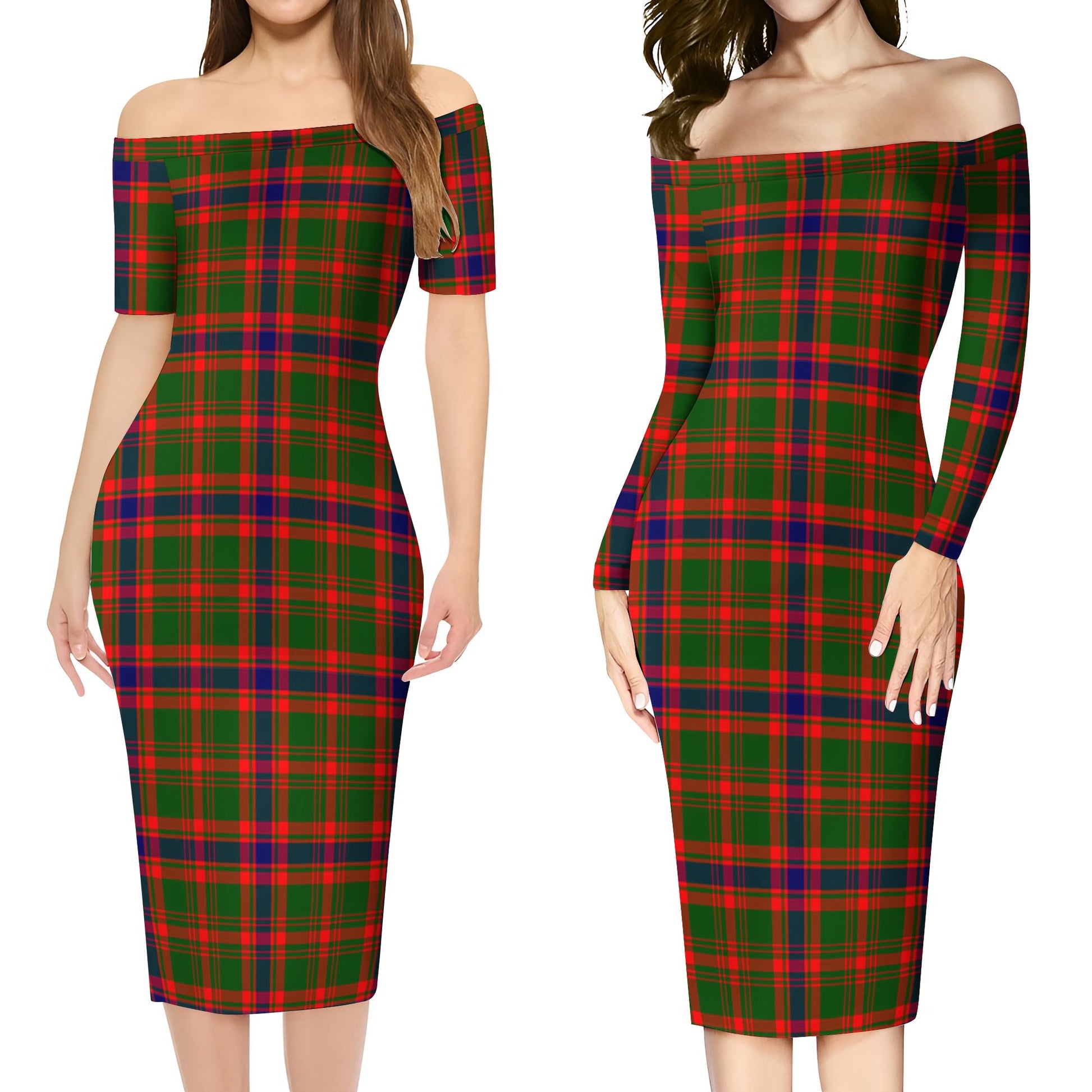 Kinninmont Tartan Off Shoulder Lady Dress Women's Dress - Tartanvibesclothing