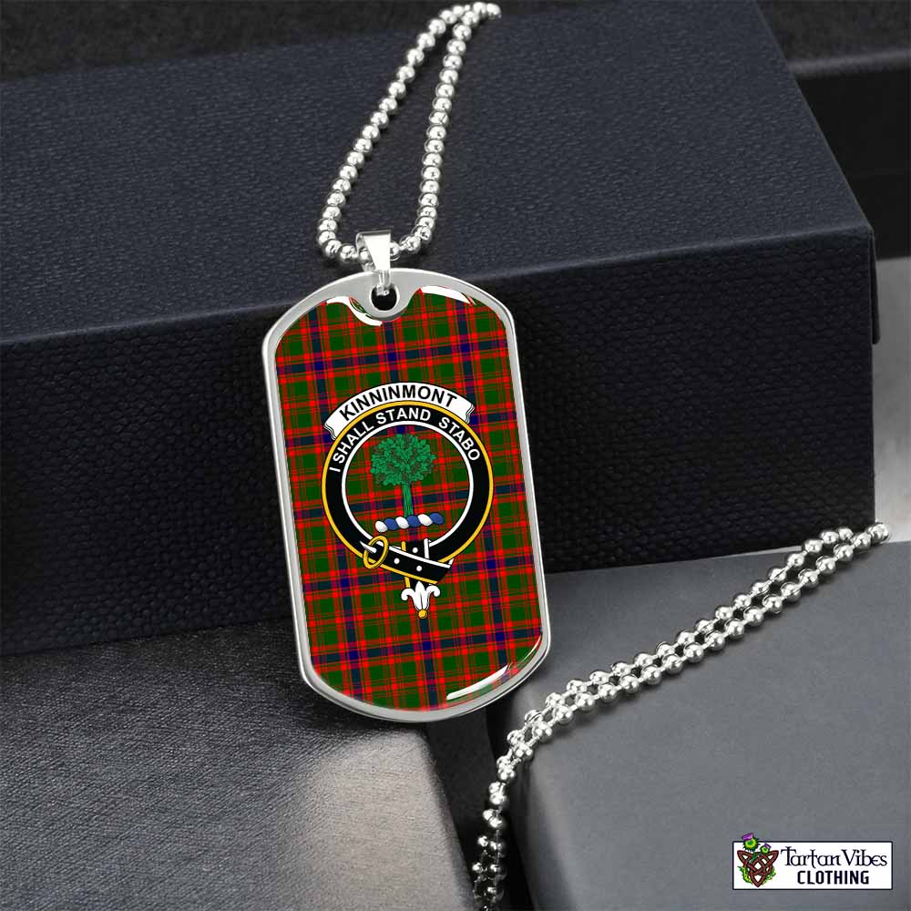 Tartan Vibes Clothing Kinninmont Tartan Dog Tag Necklace with Family Crest