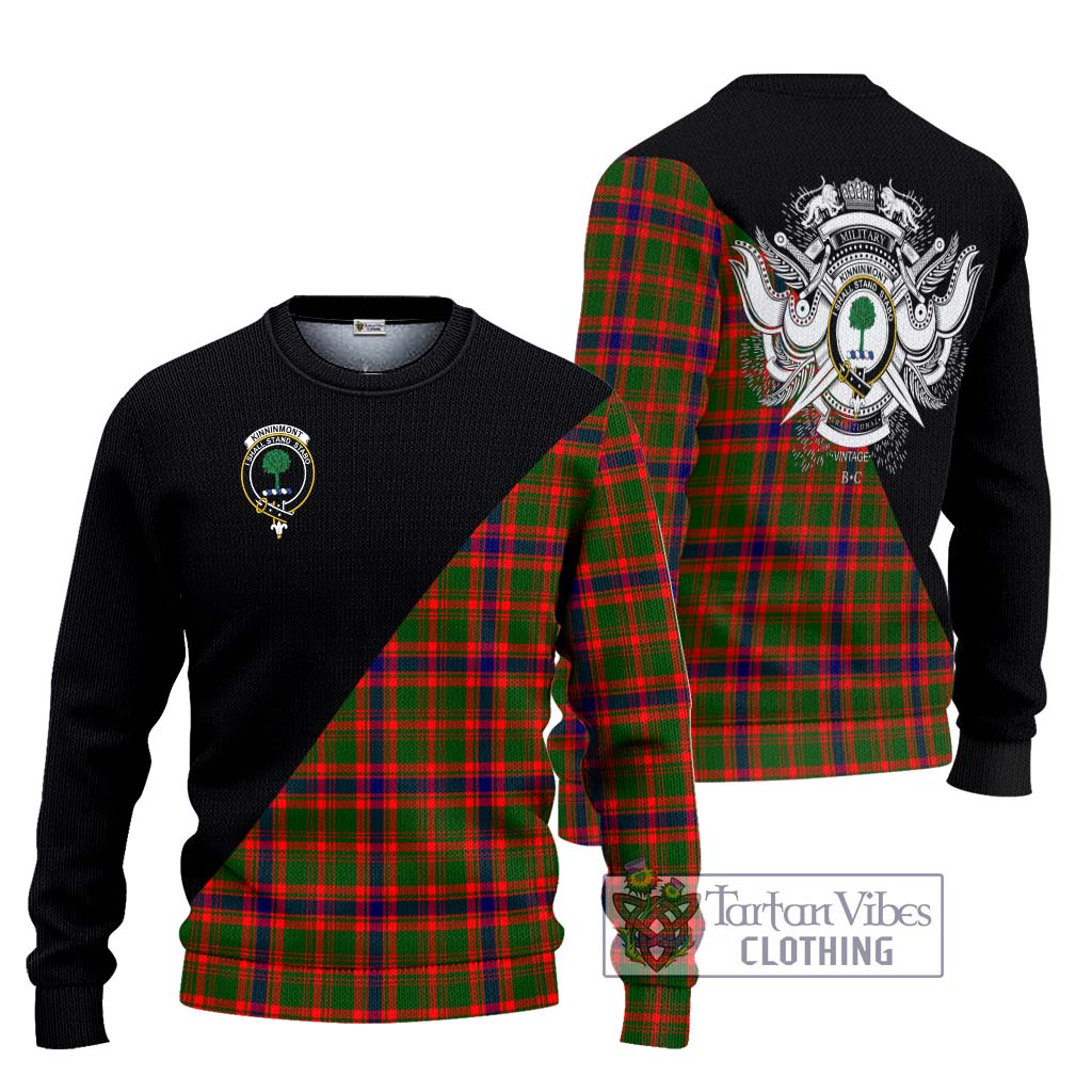 Tartan Vibes Clothing Kinninmont Tartan Knitted Sweater with Family Crest and Military Logo Style