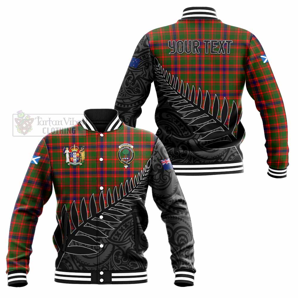 Tartan Vibes Clothing Kinninmont Crest Tartan Baseball Jacket with New Zealand Silver Fern Half Style