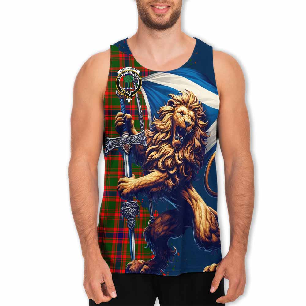 Tartan Vibes Clothing Kinninmont Tartan Family Crest Men's Tank Top with Scottish Majestic Lion