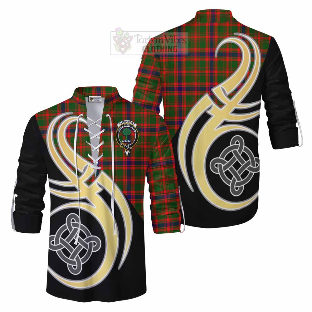 Tartan Vibes Clothing Kinninmont Tartan Ghillie Kilt Shirt with Family Crest and Celtic Symbol Style