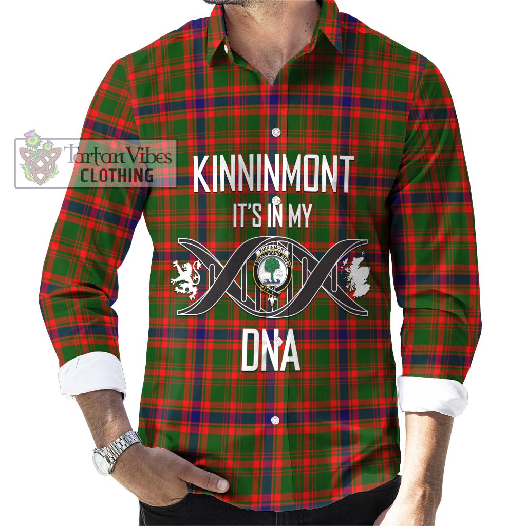 Tartan Vibes Clothing Kinninmont Tartan Long Sleeve Button Shirt with Family Crest DNA In Me Style