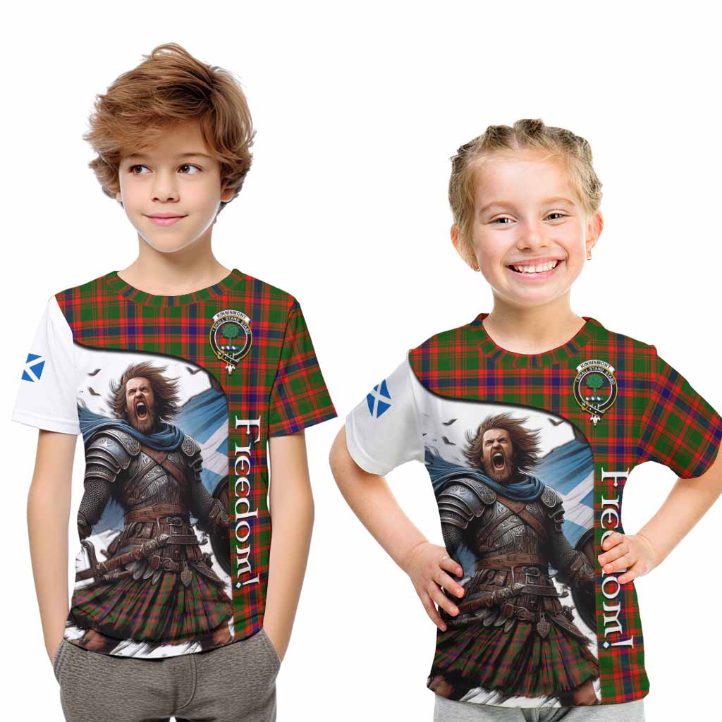 Tartan Vibes Clothing Kinninmont Crest Tartan Kid T-Shirt Inspired by the Freedom of Scottish Warrior