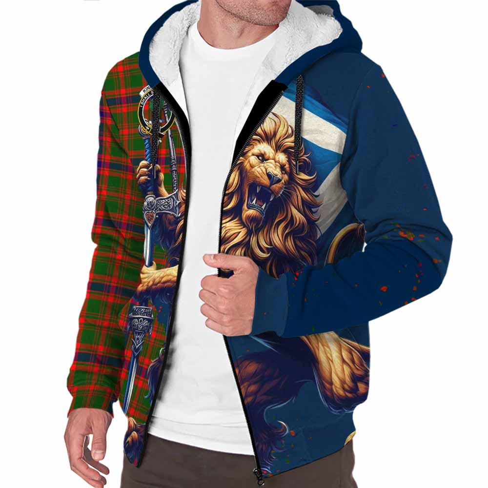 Tartan Vibes Clothing Kinninmont Tartan Family Crest Sherpa Hoodie with Scottish Majestic Lion