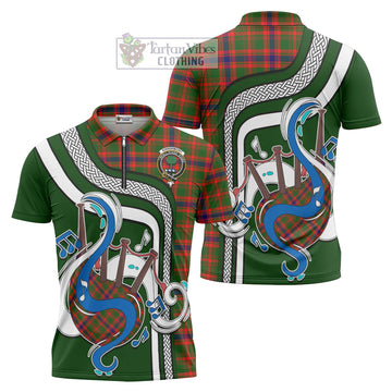 Kinninmont Tartan Zipper Polo Shirt with Epic Bagpipe Style