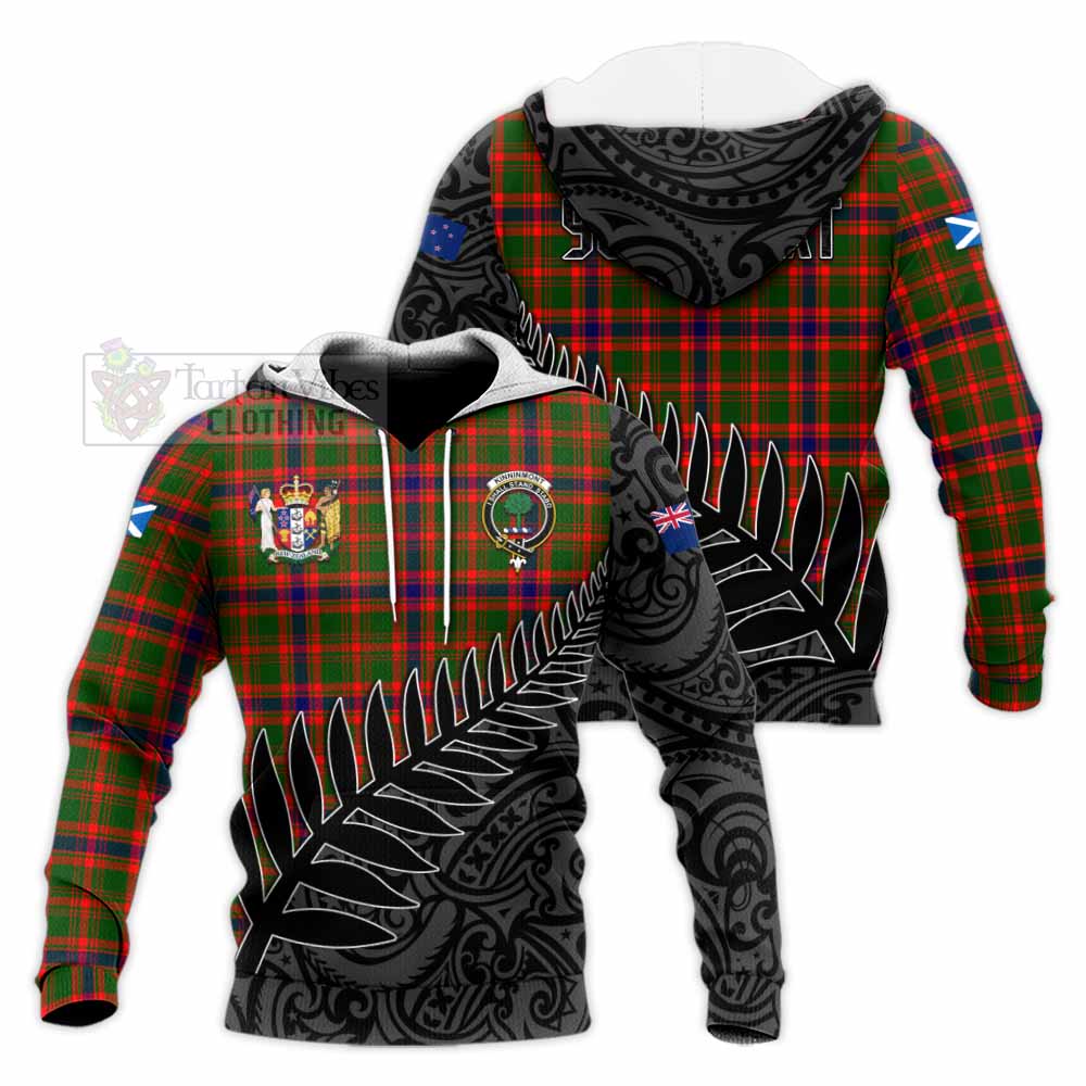 Tartan Vibes Clothing Kinninmont Crest Tartan Knitted Hoodie with New Zealand Silver Fern Half Style